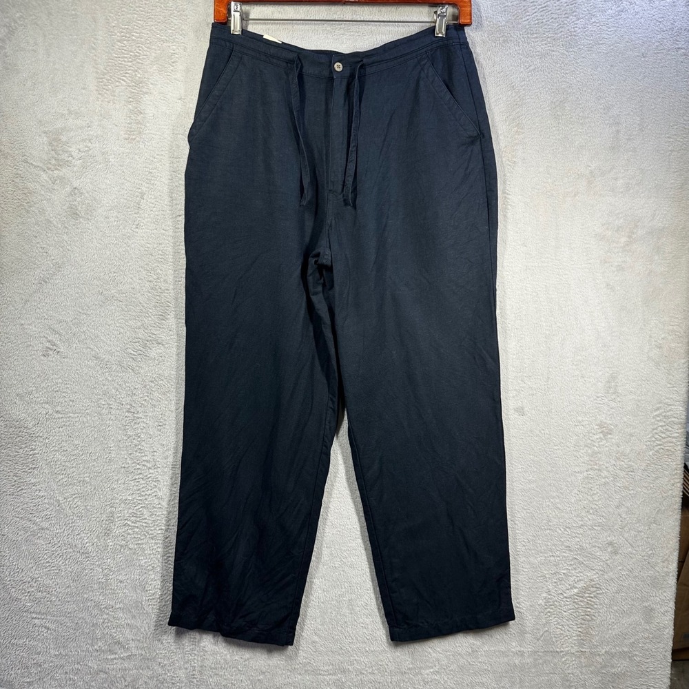 Cubavera Linen Blend Pants Mens L Black Drawstring Casual Beach Summer resort
